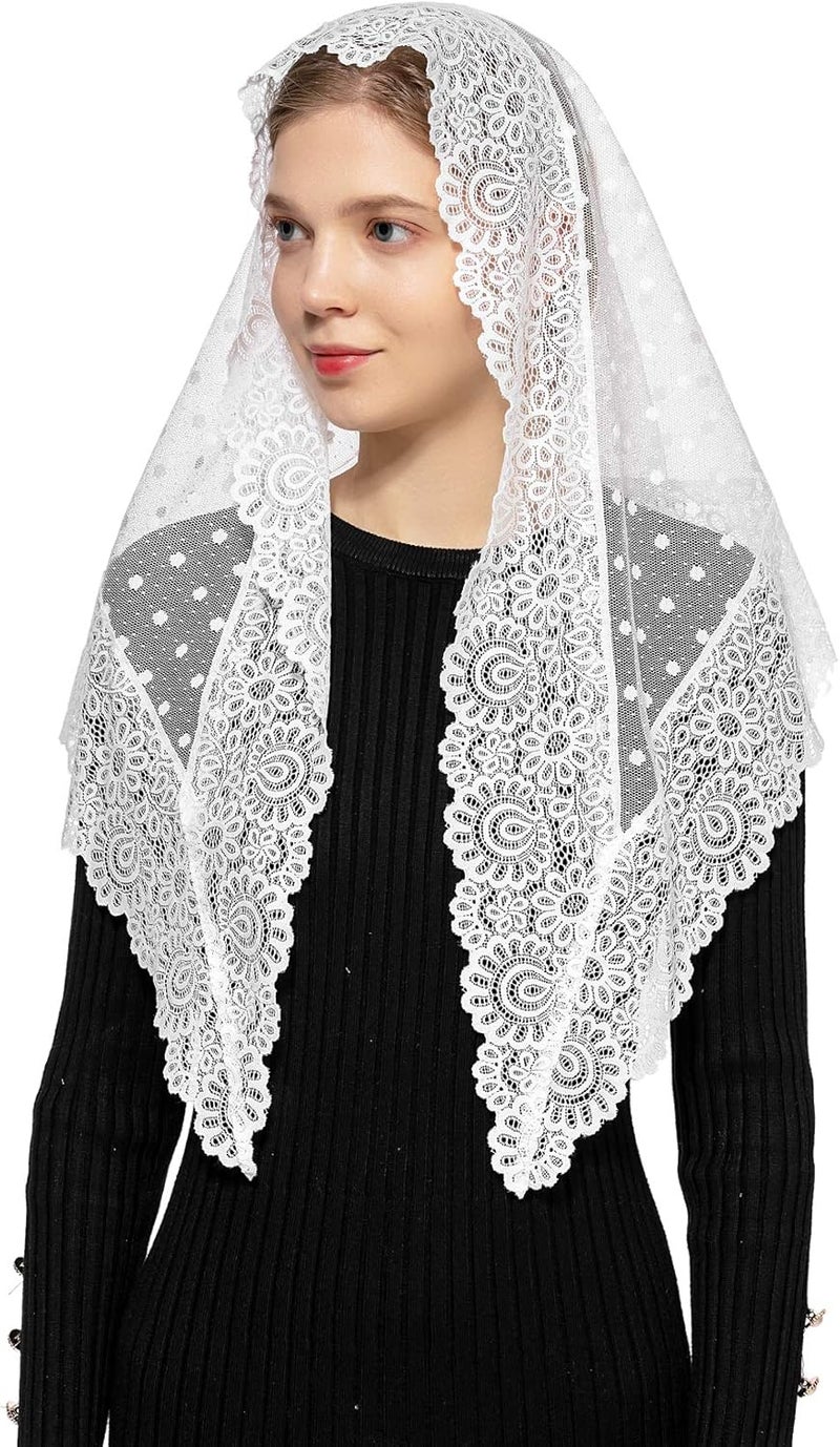 Wgior Triangle Vintage Inspired Lace Chapel Veils Catholic Mass Head Covering Scarf Mantilla Veils for Church - Image 1